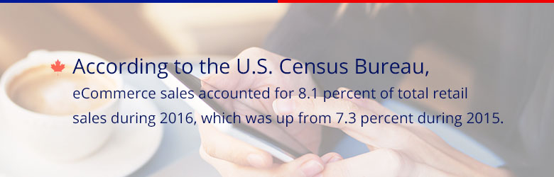 According to the U.S. Census Bureau, eCommerce sales accounted for 8.1 percent of total retail sales during 2016, which was up from 7.3% during 2015.