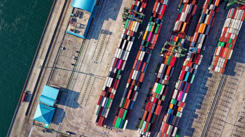 Aerial view of container shipyard and shipping port