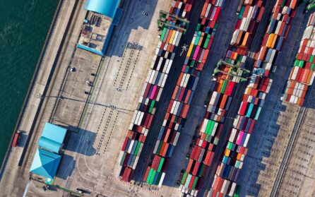 Aerial view of container shipyard and shipping port